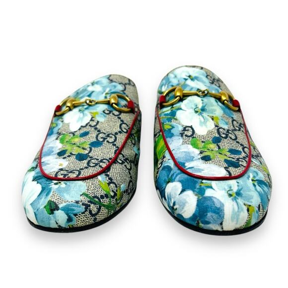 Gucci Princeton GG Monogram Floral Blooms Loafer Slipper Mule Blue 37 EU Women - Picture 5 of 14
